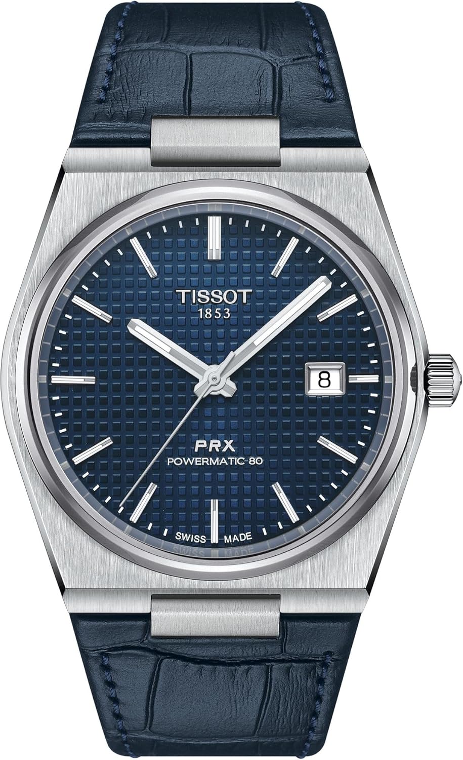 Tissot Mens PRX Powermatic 80 316L Stainless Steel case Automatic Watch, Blue, Leather, 12 (T1374071604100), Blue, casual