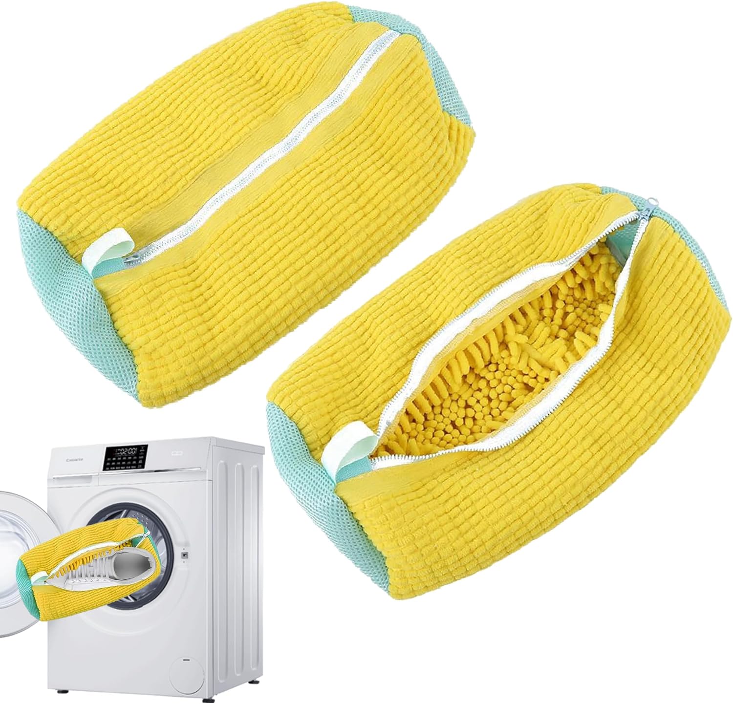 Shoe Washing Machine Bag Trainer Shoe Bag Laundry with Zips 360° Cleaning Reusable Shoe Cleaner for Sneakers Canvas Tennis Running Shoes (YELLOW 2Pcs)