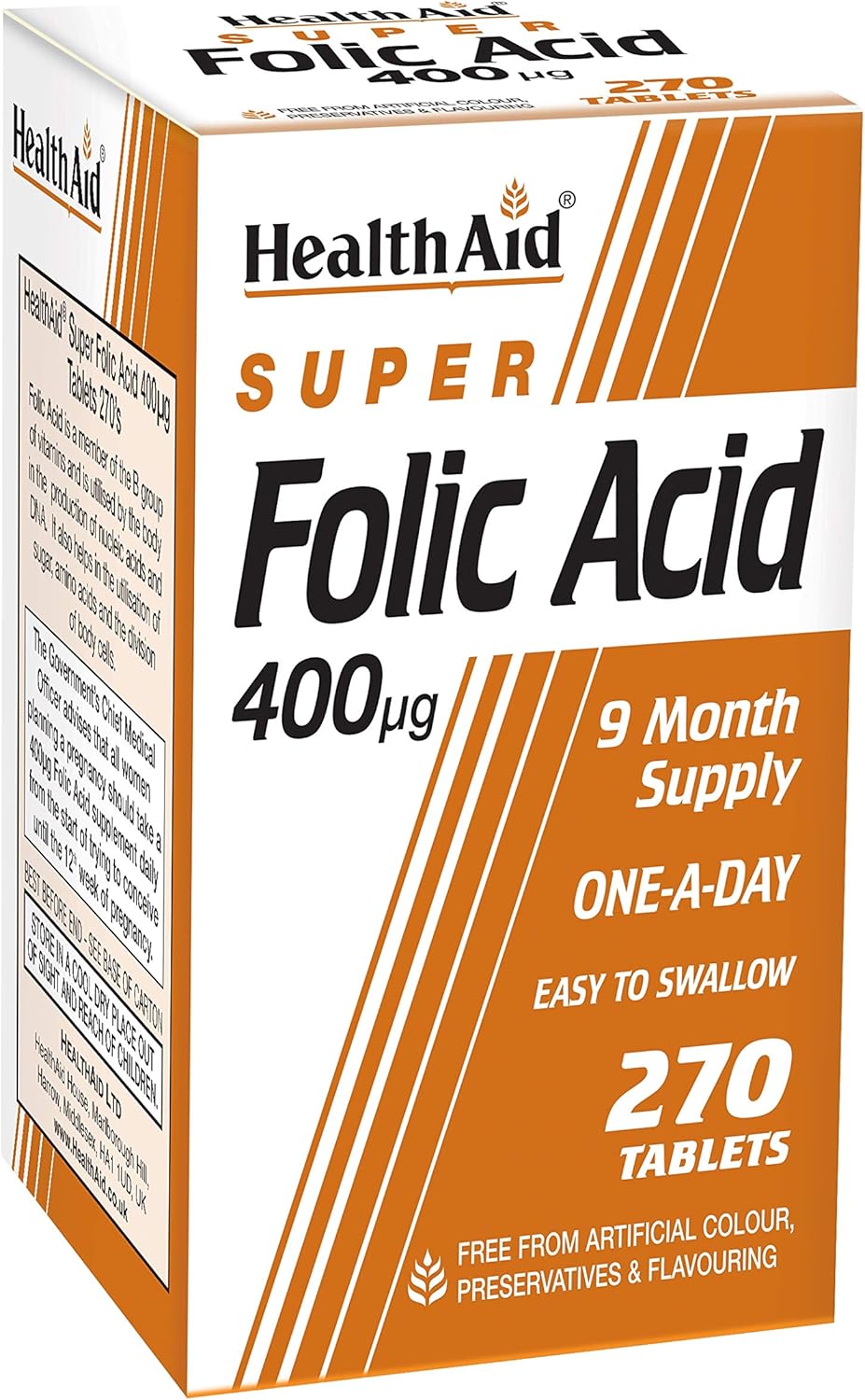 HealthAid Folic Acid 400g - 270 Tablets (Package may vary)
