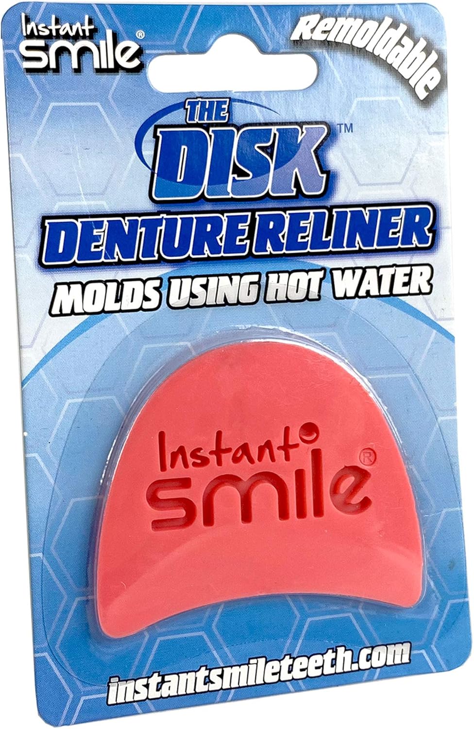 Instant Smile The Disk Denture Reliner, Relines Loose Fitting Dentures, Cushion Grip for Dentures, Molds and Softens in Hot Water, Non-Permanent and Removable, 1 Reliner