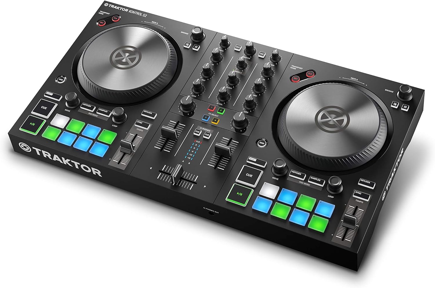 Native Instruments Traktor Kontrol S2 MK3, 2-Channel DJ Controller, 16 Pads, Integrated Soundcard, Traktor Pro 4 Included, Black