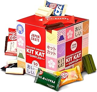 Japan Crate Japanese KitKat Variety Pack - 50-Piece Chocolate Snack Size Sampler Box with 6 Unique Flavors - Green Tea, Orange, Milk Tea, and More, Individually Wrapped Choco Minis