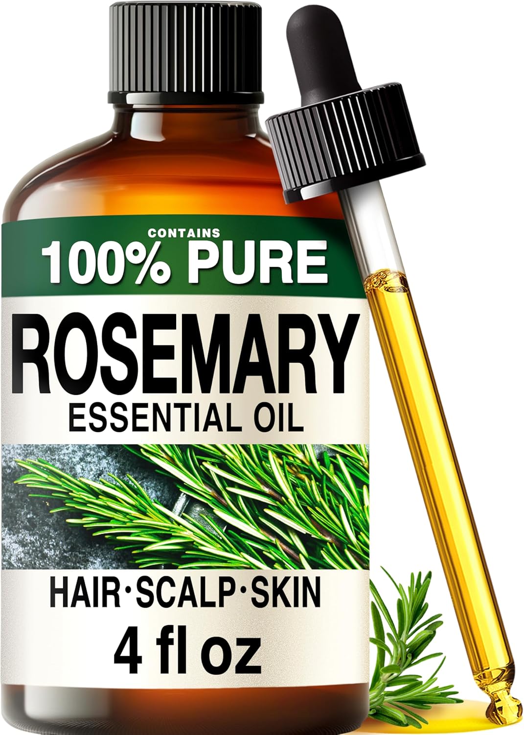 100% Pure Rosemary Oil - 4 Fl Oz Rosemary Essential Oil for Hair, Skin, Diffuser, Aromatherapy & DIY Soap Making Scent | Scalp and Skin Care, Organic, Steam Distilled Spanish, GC/MS Tested, Glass Bottle, for Diffuser, Aromatherapy, 3-6 Mo Supply