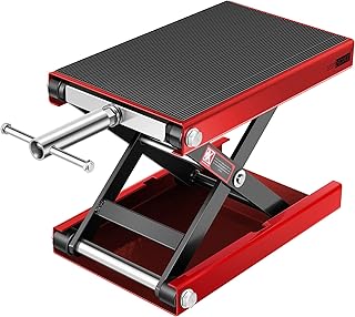 VIVOHOME Motorcycle Lift Scissor Jack Steel Wide Deck Hoist Crank Center Stand 1100 LBS Capacity for Motorcycles, ATVs, Dirt Bikes Red