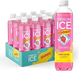 Sparkling Ice STARBURST Strawberry, Zero Sugar Flavored Sparkling Water, with Vitamins and Antioxidants, Low Calorie Beverage, 17 fl oz Bottles (Pack of 12)