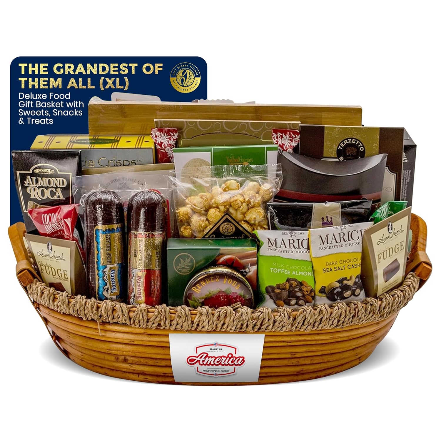 Gift Basket Village Deluxe Gourmet Food Baskets Gift – Cheese and Sausage Gift Basket, Snack Assortment Gift and More for Memorial Day, Fourth of July, Labor Day, Patriot Day - Extra Large