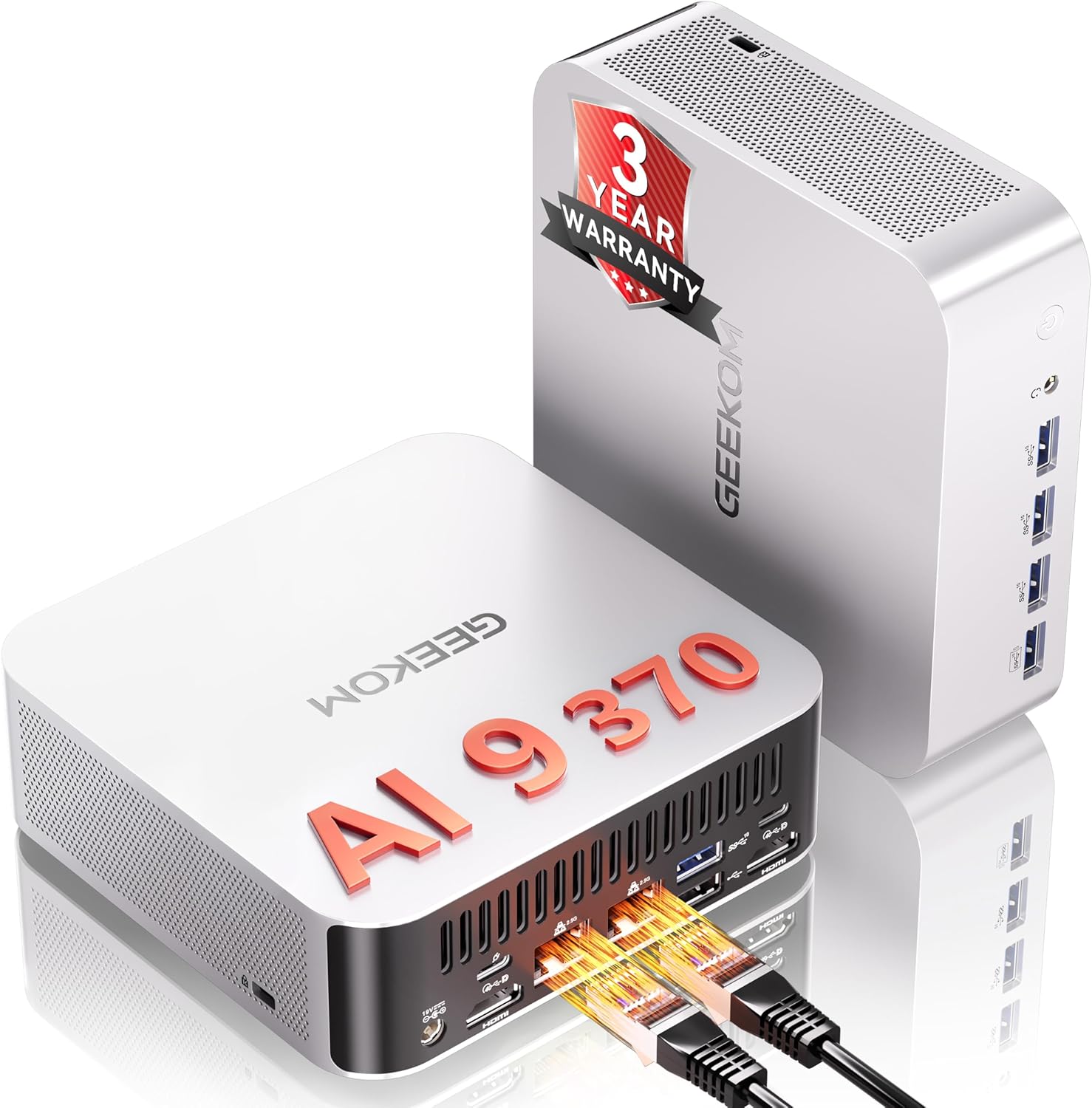 GEEKOM A9 Max High AI Productivity Mini PC,AMD Ryzen AI 9 HX 370(80 Tops)|DDR5|1TB SSD+32GB RAM|Copilot+ PC|Win 11 Pro|WiFi 7|BT 5.4|USB4.0|HDMI 2.1|8K Video Editing|for Business&Gaming๏ผ3D Rendering