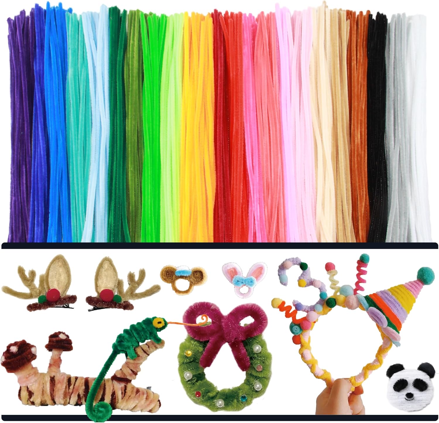 ESUOHYM 230PCS 20 Colors Thick Pipe Cleaners Craft Bulk Chenille Stems DIY Art Supplies Colorful Fluffy Fuzzy Wire Sticks for Kids and Adults Christmas Decoration