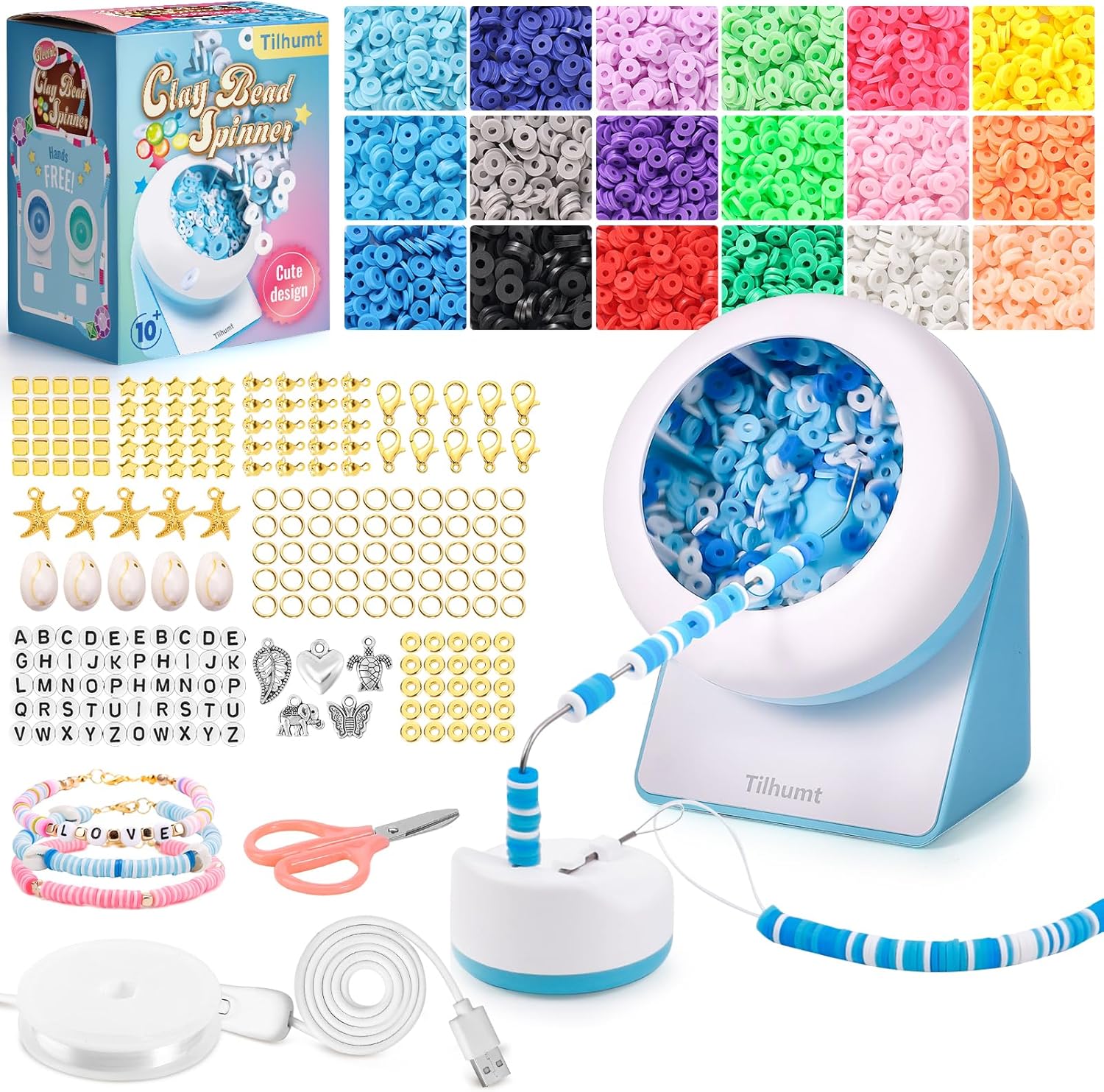 Tilhumt Bead Spinner, 3824Pcs Beading Set for Making 28 Friendship Bracelets, Bracelet Making Kit with 18 Colors Polymer Clay Beads, Crafts for Girls, Birthday Gift Choice, Patent Design
