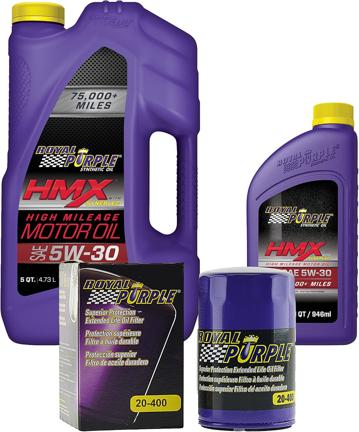 Royal Purple HMX® 5W-30 Synthetic High Mileage Motor Oil – 6 quarts and a 20-400 Extended Life Premium Oil Filter