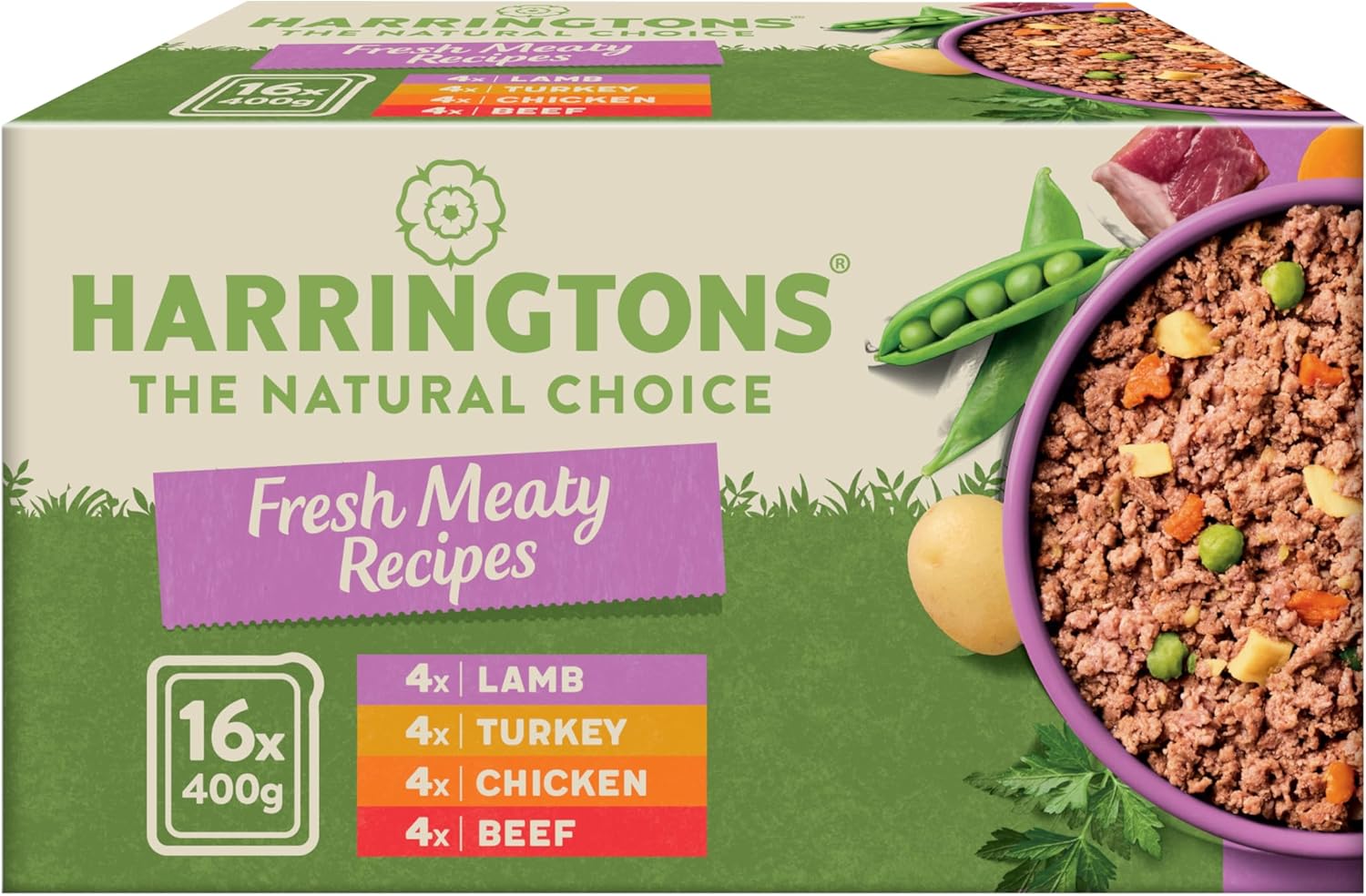 Harringtons Complete Wet Tray Grain Free Hypoallergenic Adult Dog Food Meaty Bumper Pack 16x400g - Chicken, Lamb, Beef and Turkey - Made with All Natural Ingredients (Packaging May Vary)