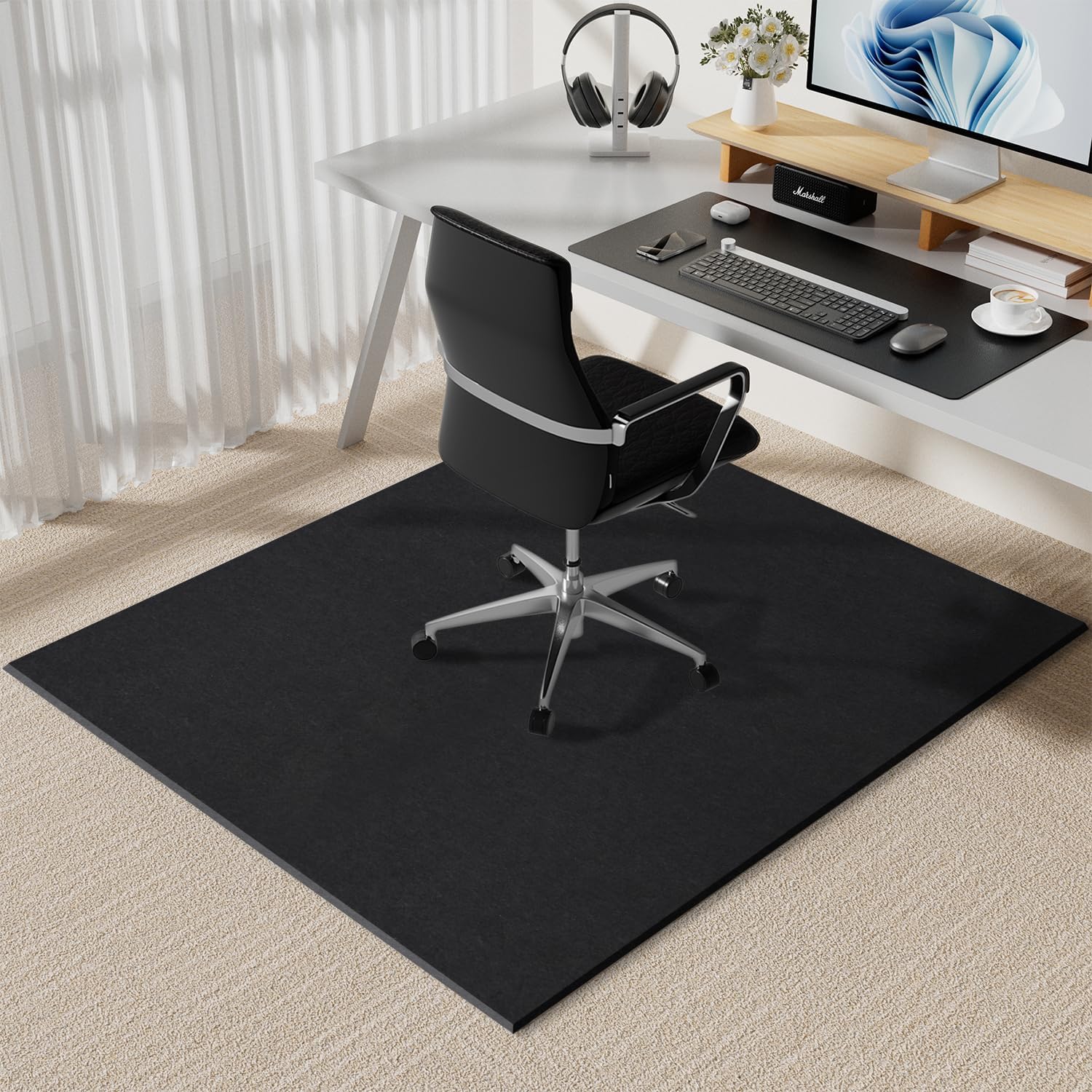 Aothia Heavy Duty Office Chair Mat - 55"x63" Non-Slip Floor Protector for Carpet & Hardwood, Easy to Clean, Durable Mat for Home and Office (Black)