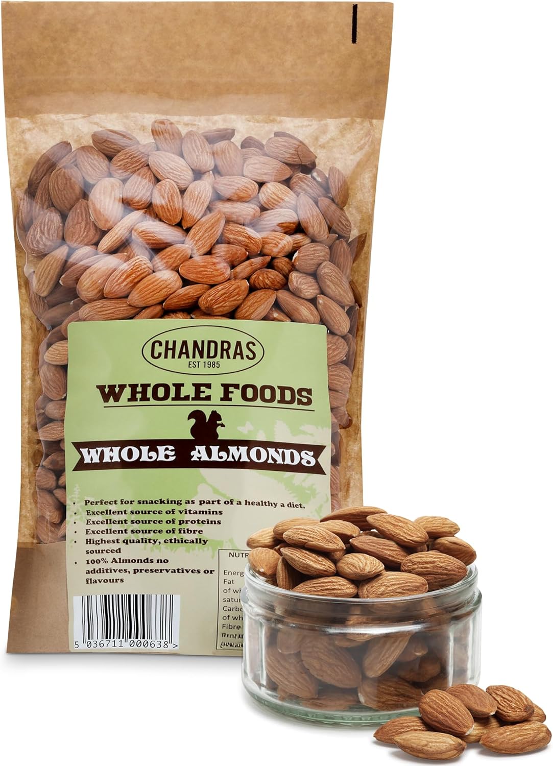 Chandra Whole Foods – Almonds 1KG - Low-GI Almonds for Snacking, Smoothies, Baking & Cooking - Gluten-Free, Keto & Vegan-Friendly, Rich in Protein & Vitamins & Fibre
