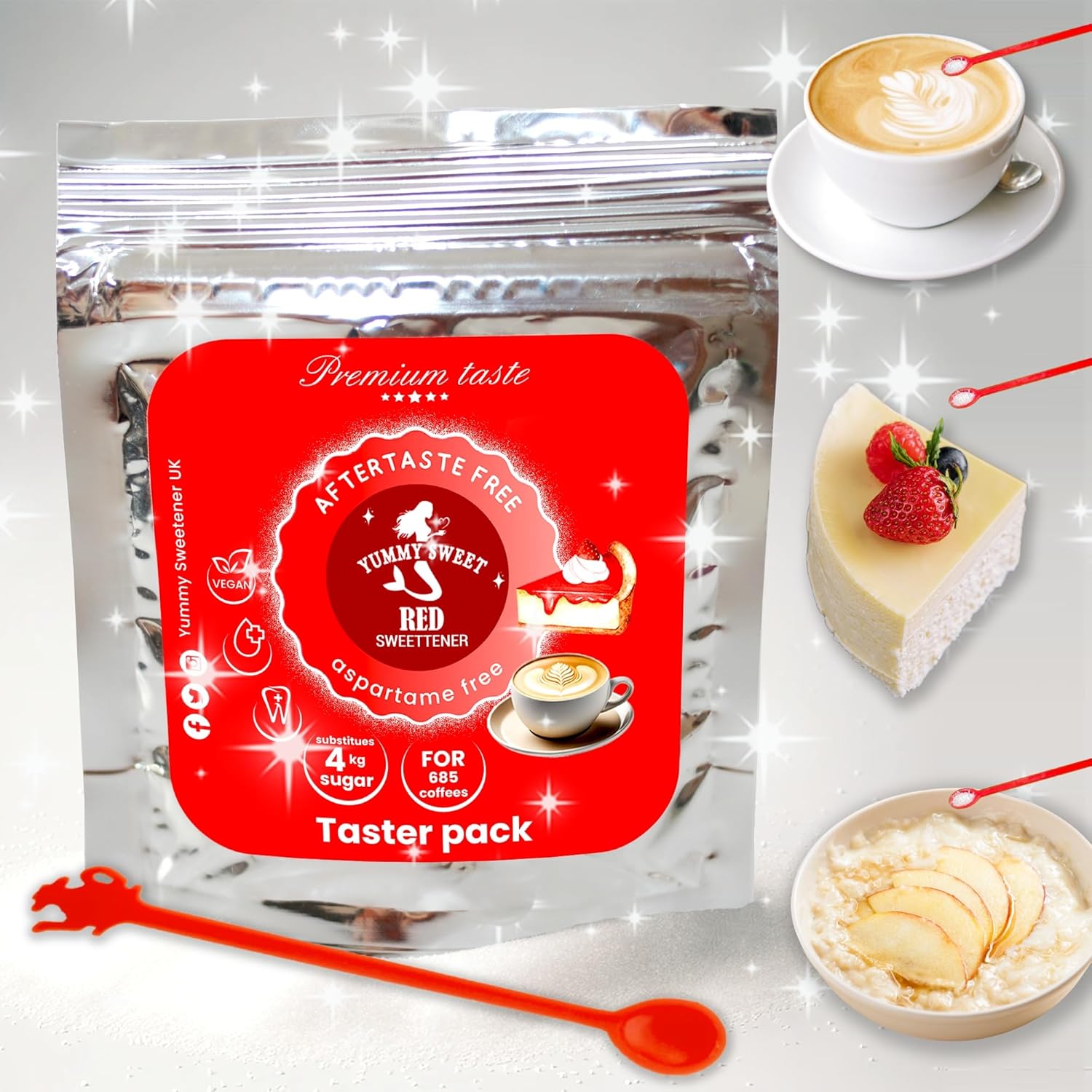 Yummy Sweet RED Sweetener - Zero Calorie & Aftertaste, Tastes Like Sugar, Diabetic Sweets Sugar-Free, Zero Glycemic Index - Keto-Friendly Artificial Sweetener Powder for Digestible Diabetic Sweeteners