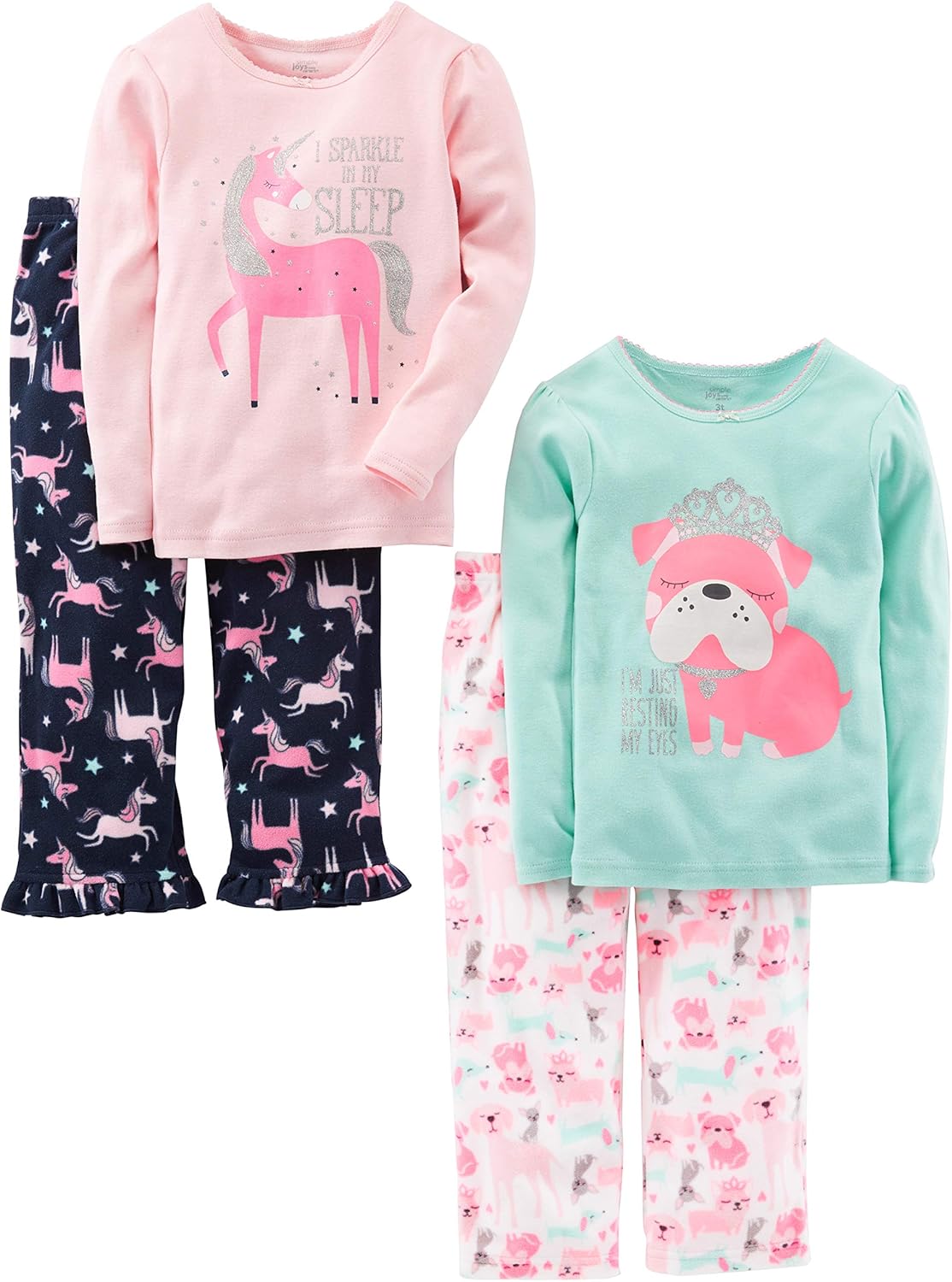 Simple Joys by Carter's Girls' 4-Piece Pajama Set (Cotton Top & Fleece Bottom)