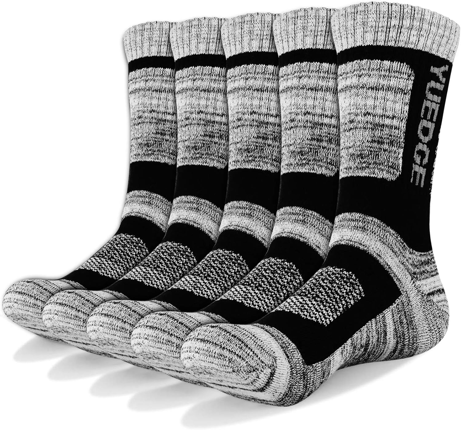 YUEDGE Men's 5 Pairs Athletic Socks Breathable Cushion Comfortable Casual Crew Socks Performance Multi Wicking Workout Sports Socks for Outdoor Walking Trekking Climbing Camping Hiking