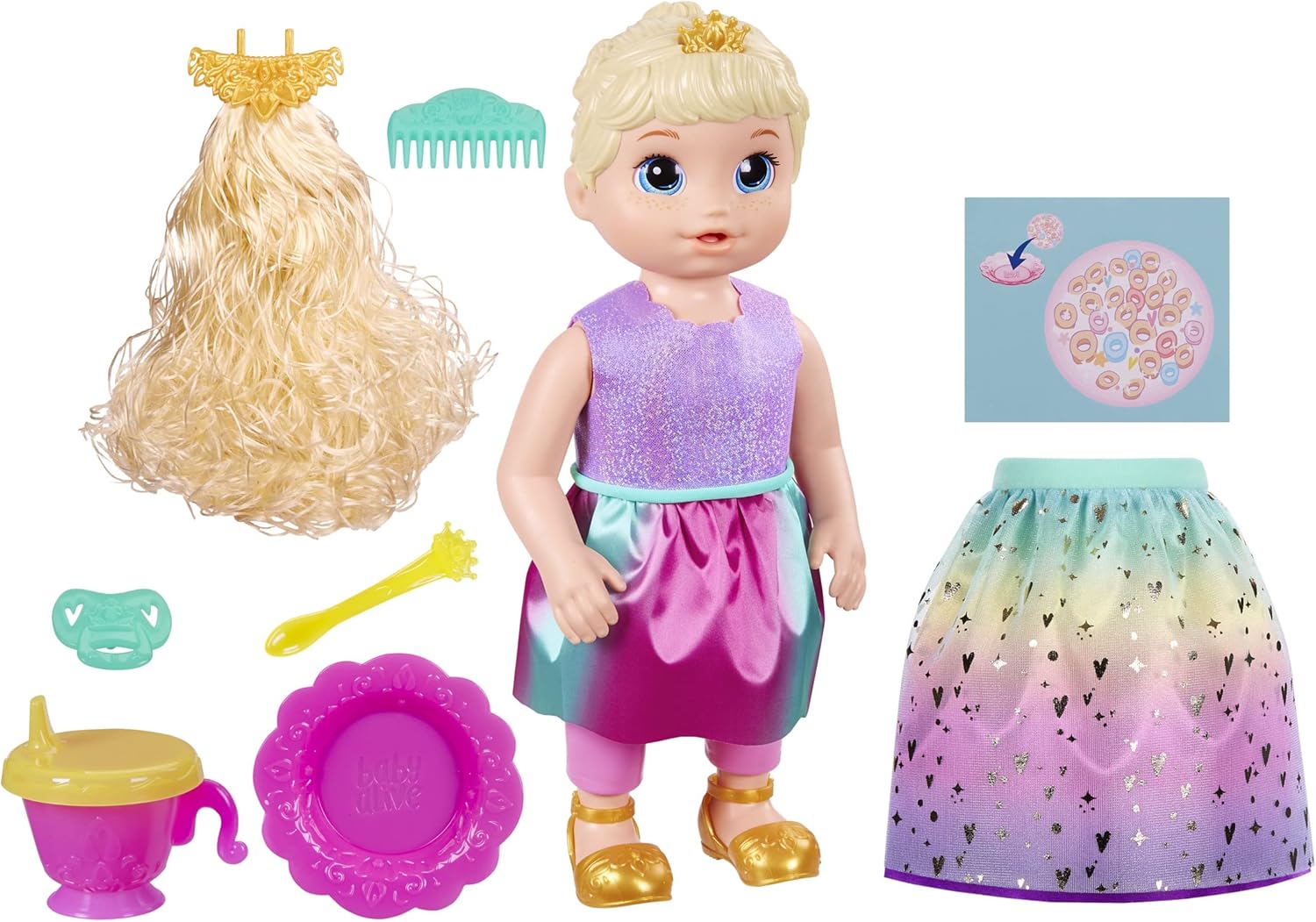 Baby Alive Big Princess Ellie Doll 18 Inch (45cm) Baby Growing Princess Talking in English/Spanish Doll for Ages 3 and Up with 9 Accessories, Hair Color Blonde F5236