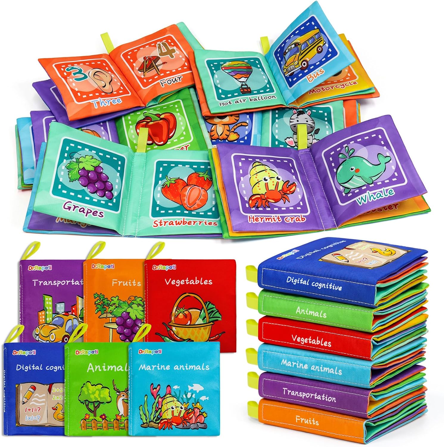 Dr.Rapeti 6 Pack Soft Books, Cloth Book, Bath Book, Baby Book, Crinkle Book