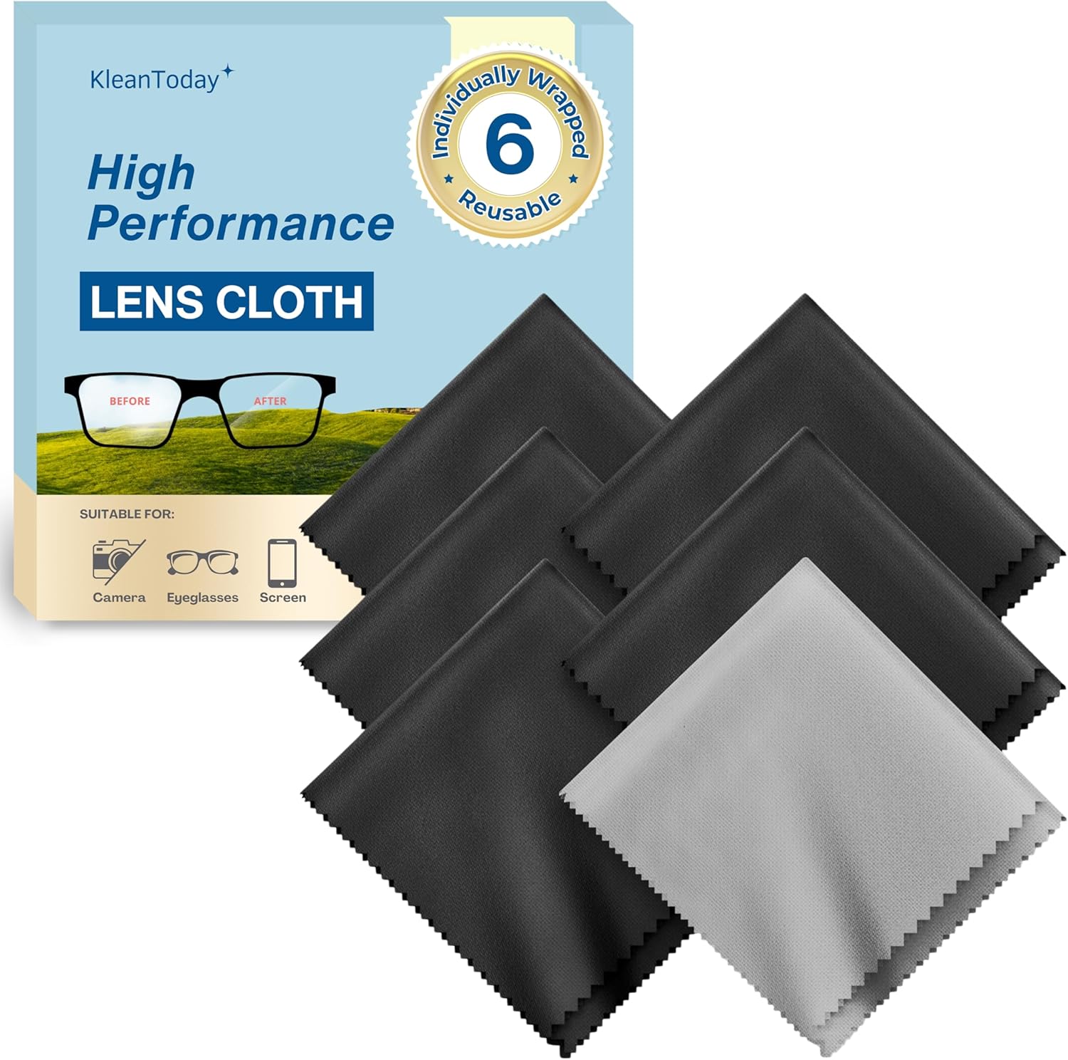 6 Pack Japanese-Style Premium Microfiber Glasses Cleaning Cloth Streak & Scratch-Free Lens Cleaning Cloth – Safe for Eyeglasses, Sunglasses, Glasses Cleaner, Lens Wipes, iPhone & Screens