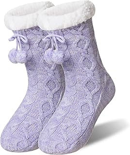 Eyean Womens Fuzzy Slipper Socks Winter Non Slip Thermal Fluffy Soft Fleece Lining Warm Home Grippers Socks