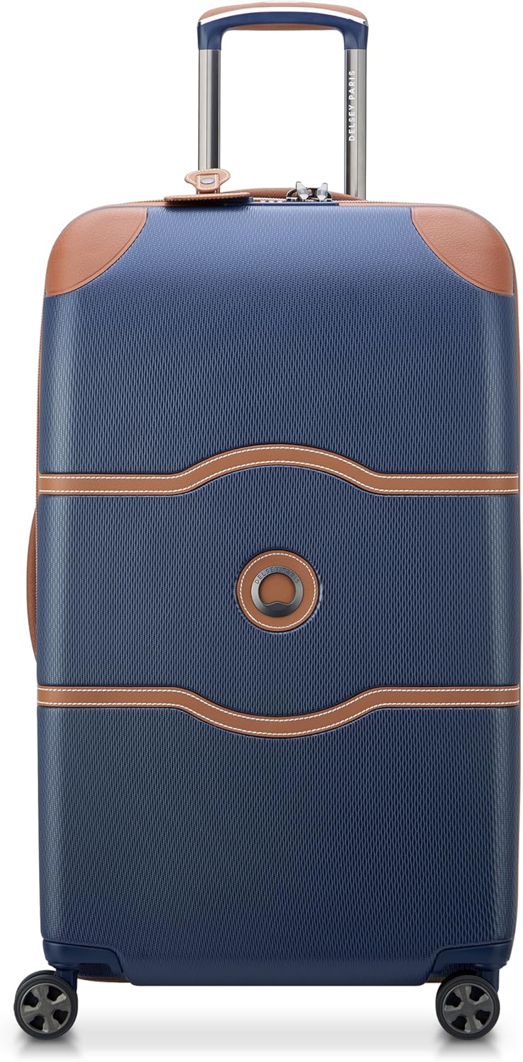 DELSEY PARIS Chatelet Air 2.0 Checked Luggage Trunk 26 Inch, Hardside Polycarbonate Suitcase, Dual-Density Spinner Wheels, TSA Lock, Navy Blue