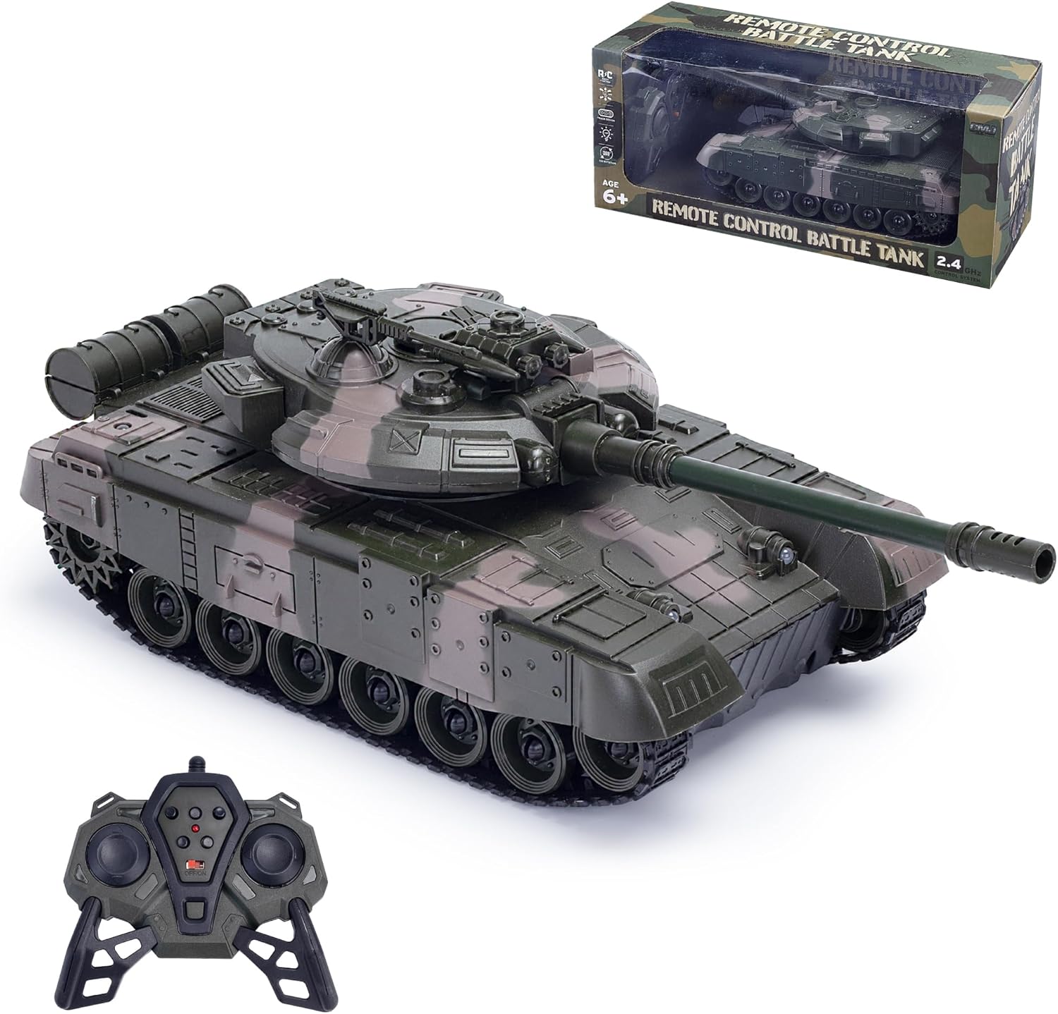 1:20 Scale RC Army Military Tank - 2.4GHz Remote Control Toy with Realistic Sounds & Lights, for Kids & Adults