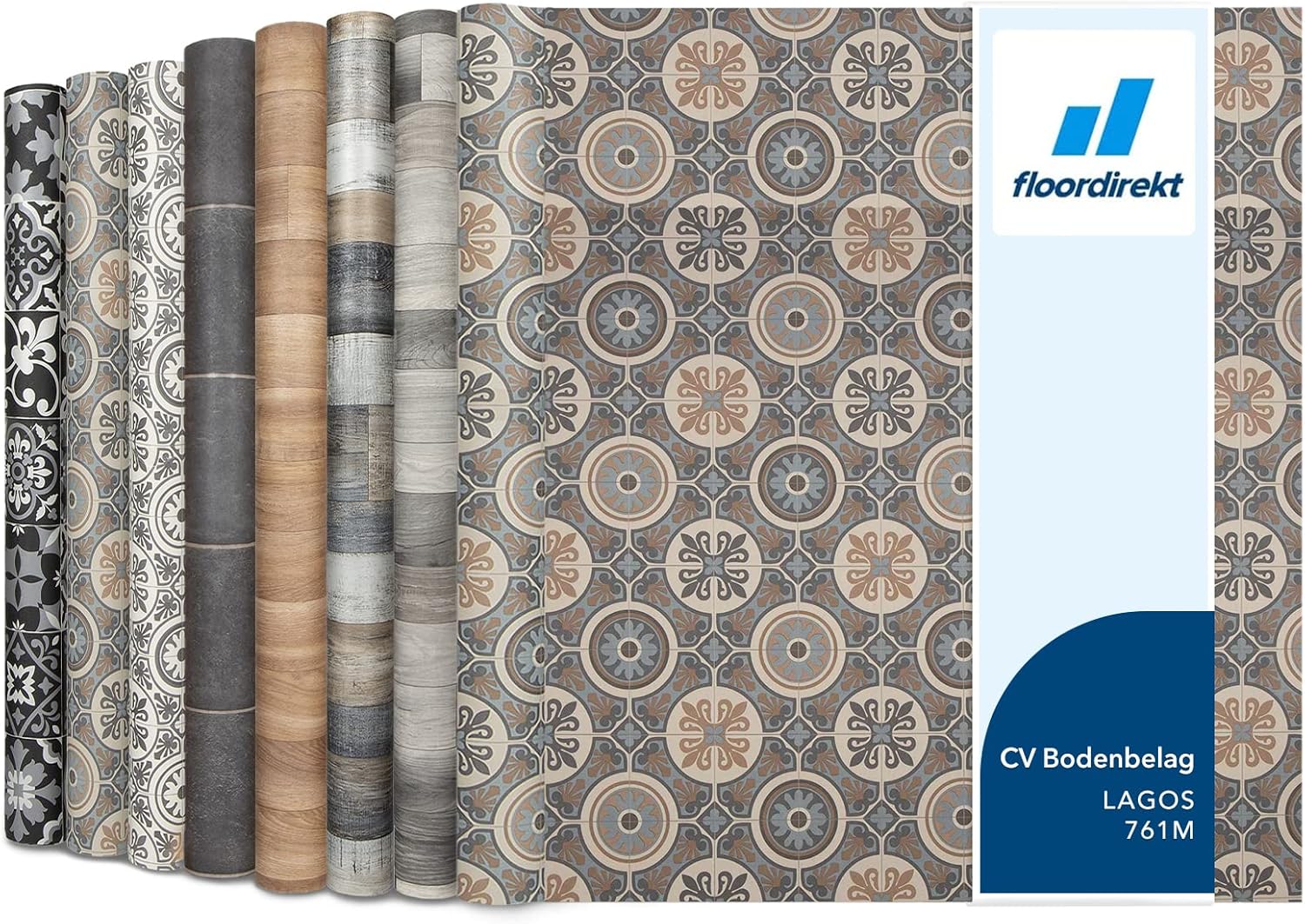 Plaza Lagos 761M: Cushioned Vinyl, PVC Tile Effect Flooring for Kitchen, Bathroom or Commercial Use (100 x 200 cm)