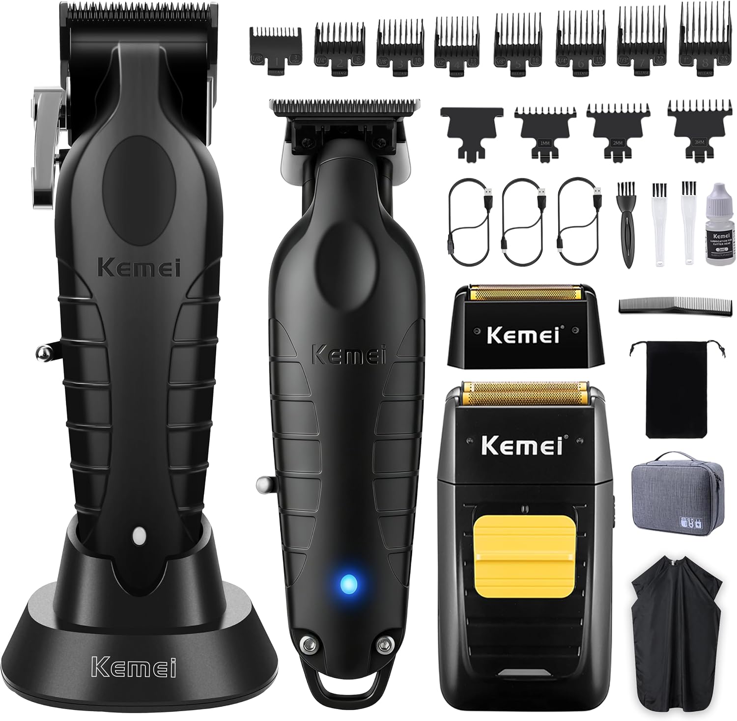 KEMEI Professional Hair Clippers and Trimmers Set Cordless Barber Clippers