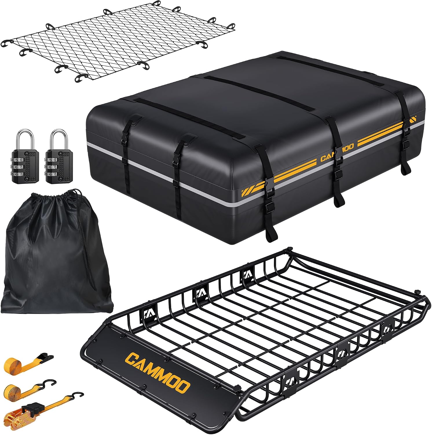CAMMOO 64"x39" Roof Rack Basket Removable Fairing & Support Bars for Kayaks