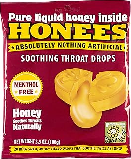 Honees Honey Filled Cough Drops - 20-Piece Single Pack Menthol-Free Lozenges | Temporary Relief from Cough | Soothes Sore Throat | All Natural
