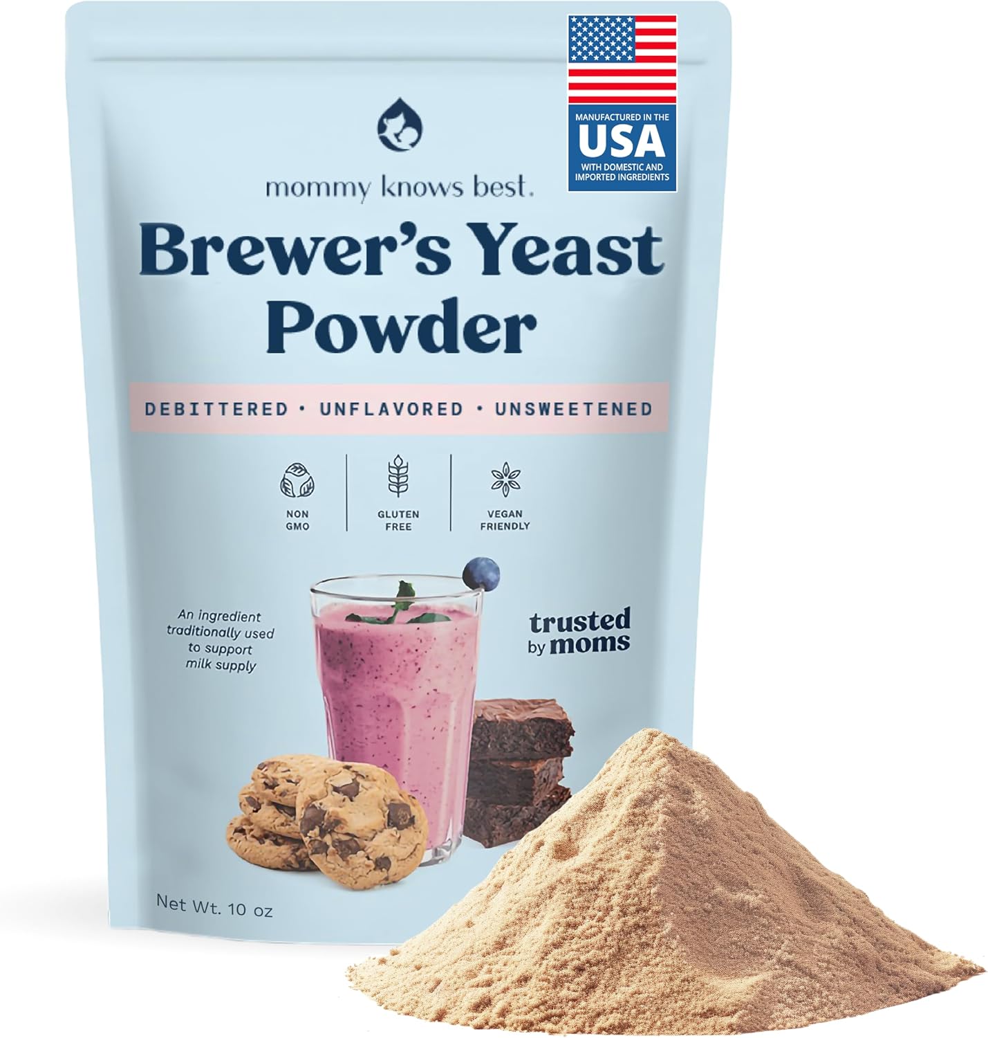 Mommy Knows Best Brewer's Yeast Powder for Lactation Support for Breastfeeding | Mild-Tasting, Debittered, Delicious in Lactation Cookies, Smoothies, Lactation Recipes, Gluten-Free, 10 oz