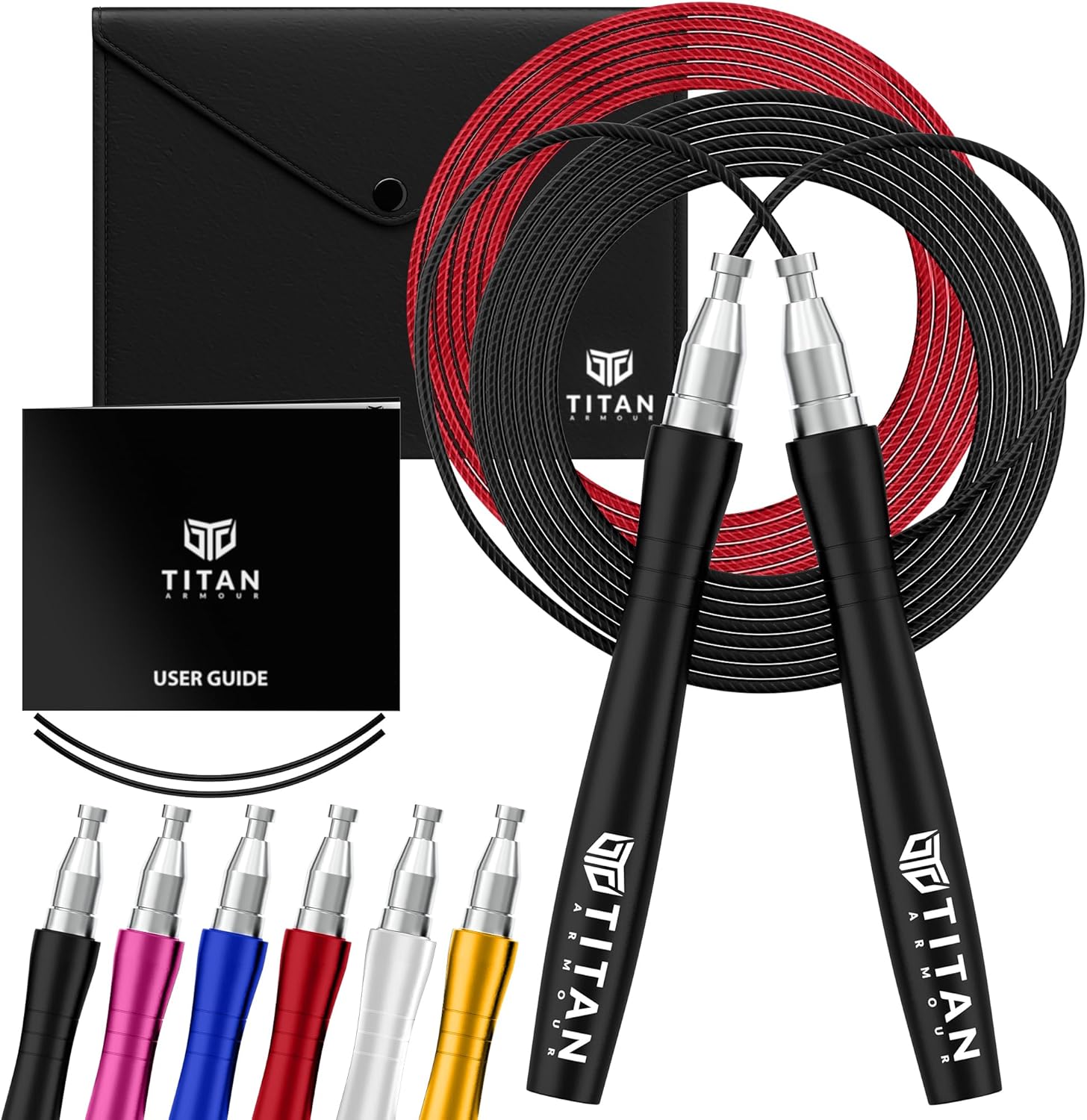 Titan Armour® Premium Self-Locking & Adjustable, Adult Speed Skipping Rope | 2 x Steel Ropes, Cable Protector & Travel Case | Pro Jump Rope: Fitness, Crossfit, Boxing, MMA | UK Brand