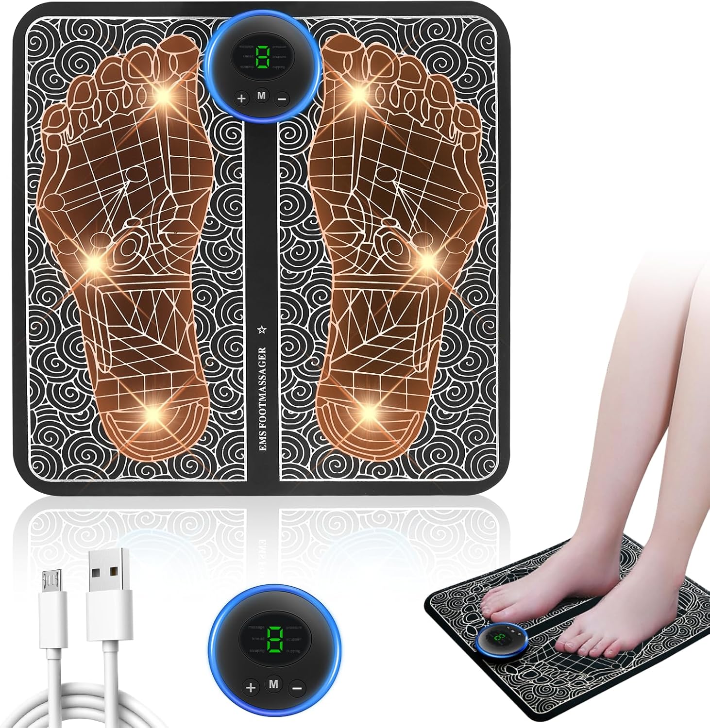 EMS Foot Massager with 9 Intensity Levels & 6 Modes – Electric Foot Spa for Pain Relief, Muscle Relaxation, and Improved Circulation