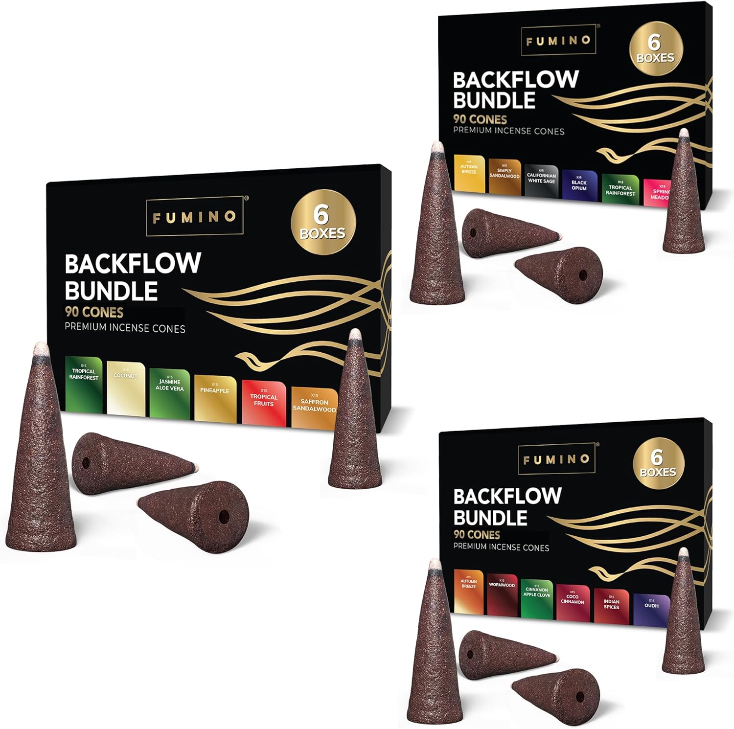 Incense Cones Fumino Fresh Multipack Mega Bundle 18 Boxes 270 Pieces Masala Agarbatti Joss Fragrance for Relaxation and Meditation, Home and House Decor Scent