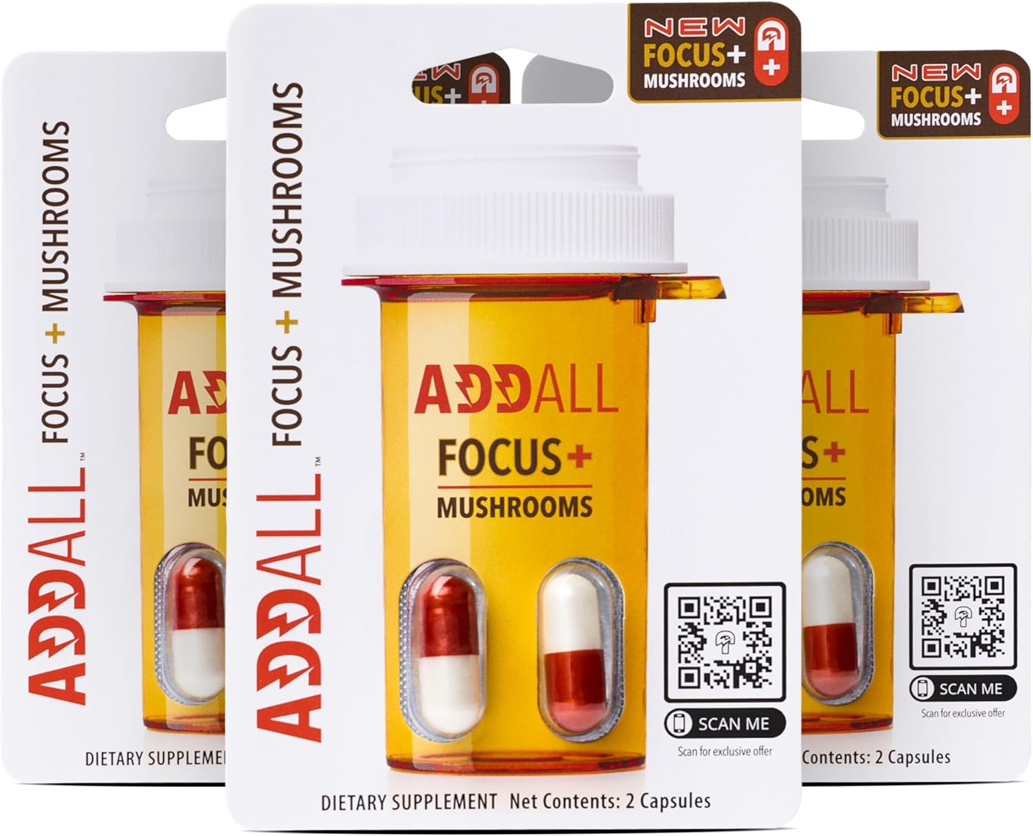 Addall Focus + Mushrooms Memory Supplement (3 Pack) #1 Effective Alternative Brain Supplement Substitute Pills Nootropic & Energy | No Crash | Science Backed Formula | USA Made