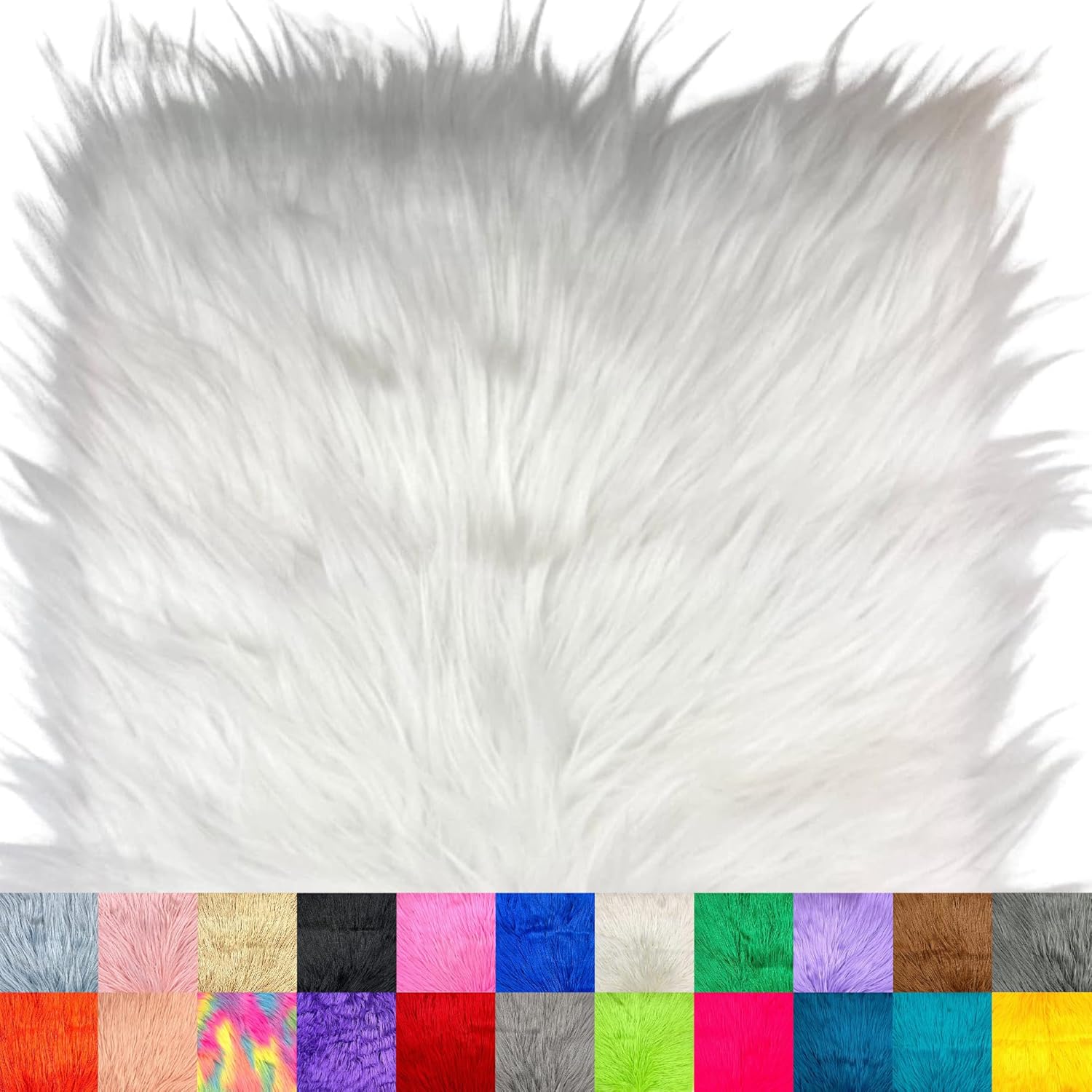 Ice Fabrics Faux Fur Fabric Squares - 14x14 Inches Pre-Cut Craft Fur - Shaggy Mohair Fabric for Costumes, Apparel, Rugs, Pillows, Decorations and More - White - 14"x14"