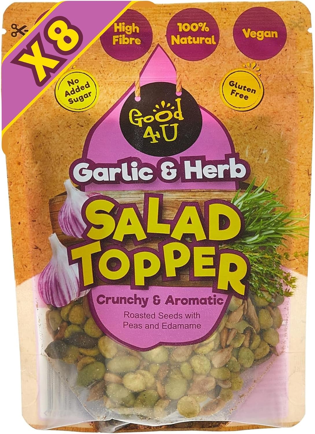 Good4U Roasted 100% Natural Salad Topper Garlic Mixed Seed with Garlic Herbs-High Protein and Gluten Free 8x125g