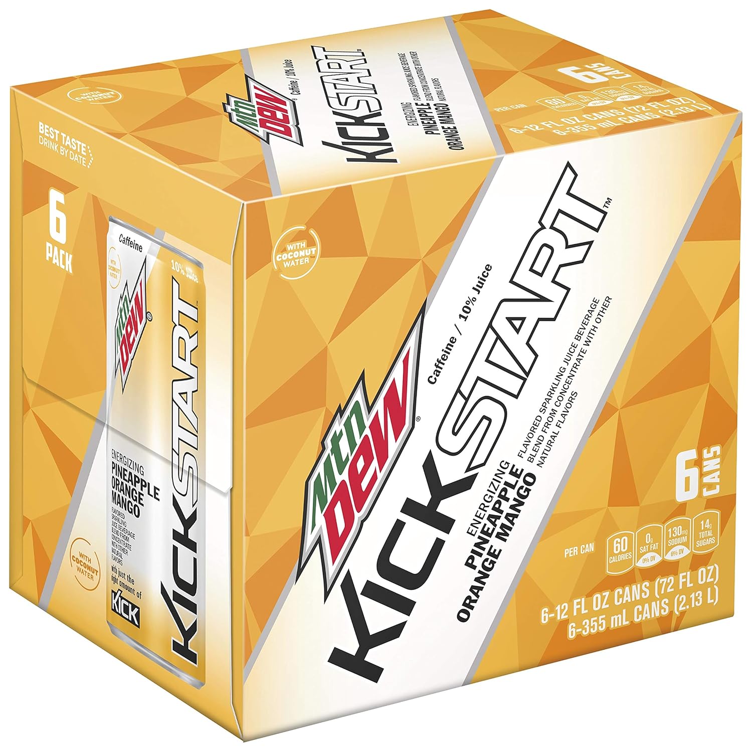 Mountain Dew Kickstart, Pineapple/Orange/Mango, 12 Ounce (Pack of 6)