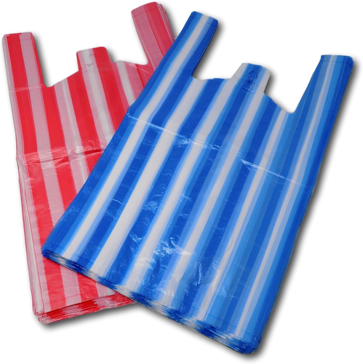 EPOSGEAR Candy Stripe Plastic Vest Carrier Shopping Bags (Medium - 10" x 15" x 18", Red/Blue Mix, 200)