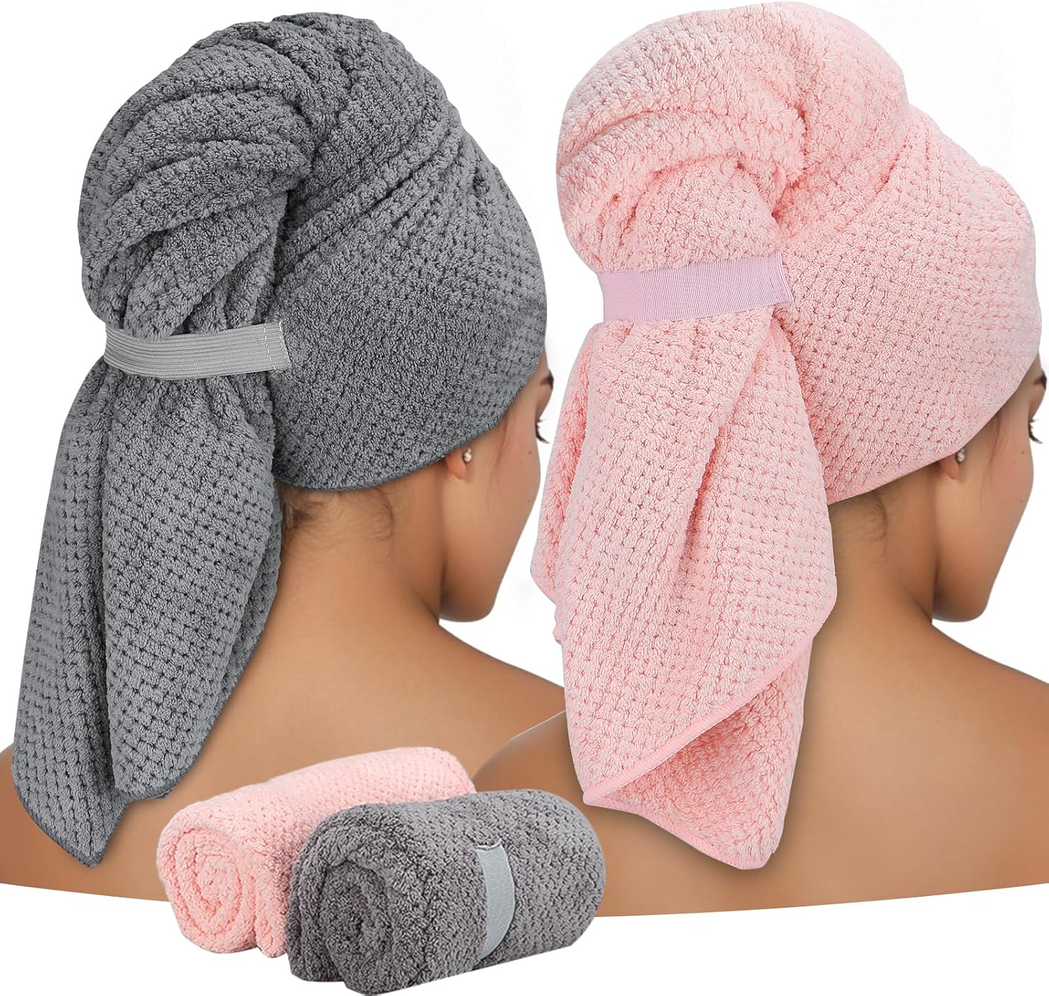 2 Pack Microfiber Hair Towel Wrap for Long Hair, 100 * 60cm Large Hair Turban Towel for Women Girls,Quick Dry Super Absorbent Hair Drying Towel 40 * 24inch