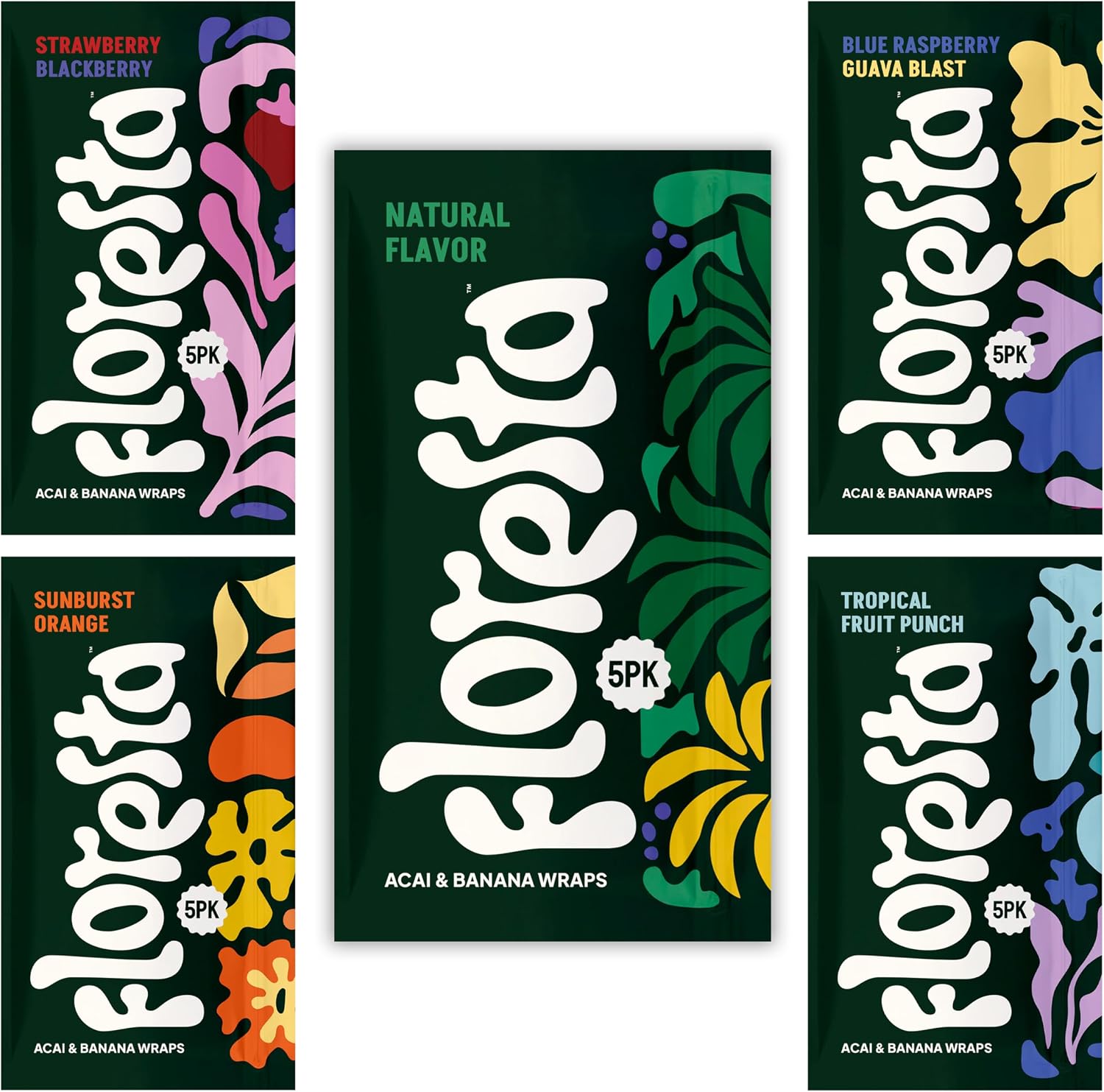 Floresta Acai Wraps - Assorted Pack Banana + Acai Blend. 5 Wraps per Pouch, 5 Flavor Combo (25 Total) - Made in Brazil - Frugal Smoker