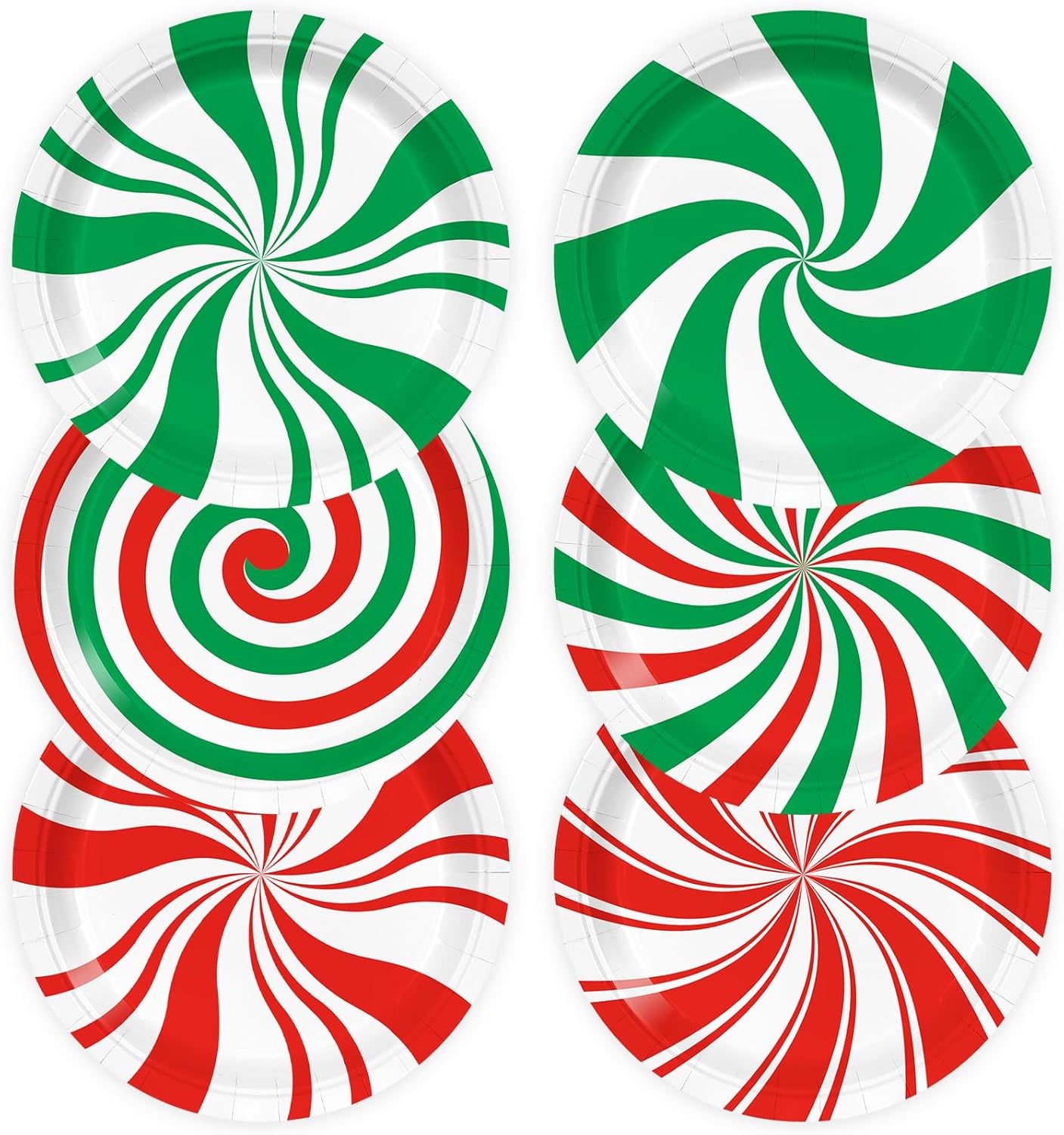72pcs Christmas Candy Plates Candy Birthday Party Supplies 9 Inch Christmas Red and Green Striped Peppermint Disposable Dinner Dessert Round Paper Plates for Holiday Birthday Party Supplies
