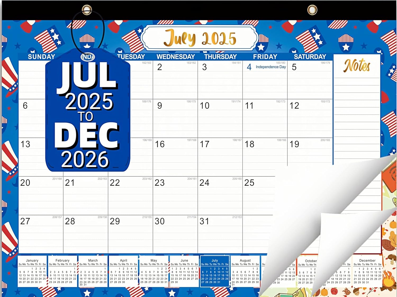 Desk Calendar 2025-2026 - Large 18-Month Desk/Wall Calendar, Jul 2025 - Dec 2026, 17" x 11.5", Thick Paper, Clear Plastic Cover, Large Ruled Blocks Monthly Calendar for Easy Organizing