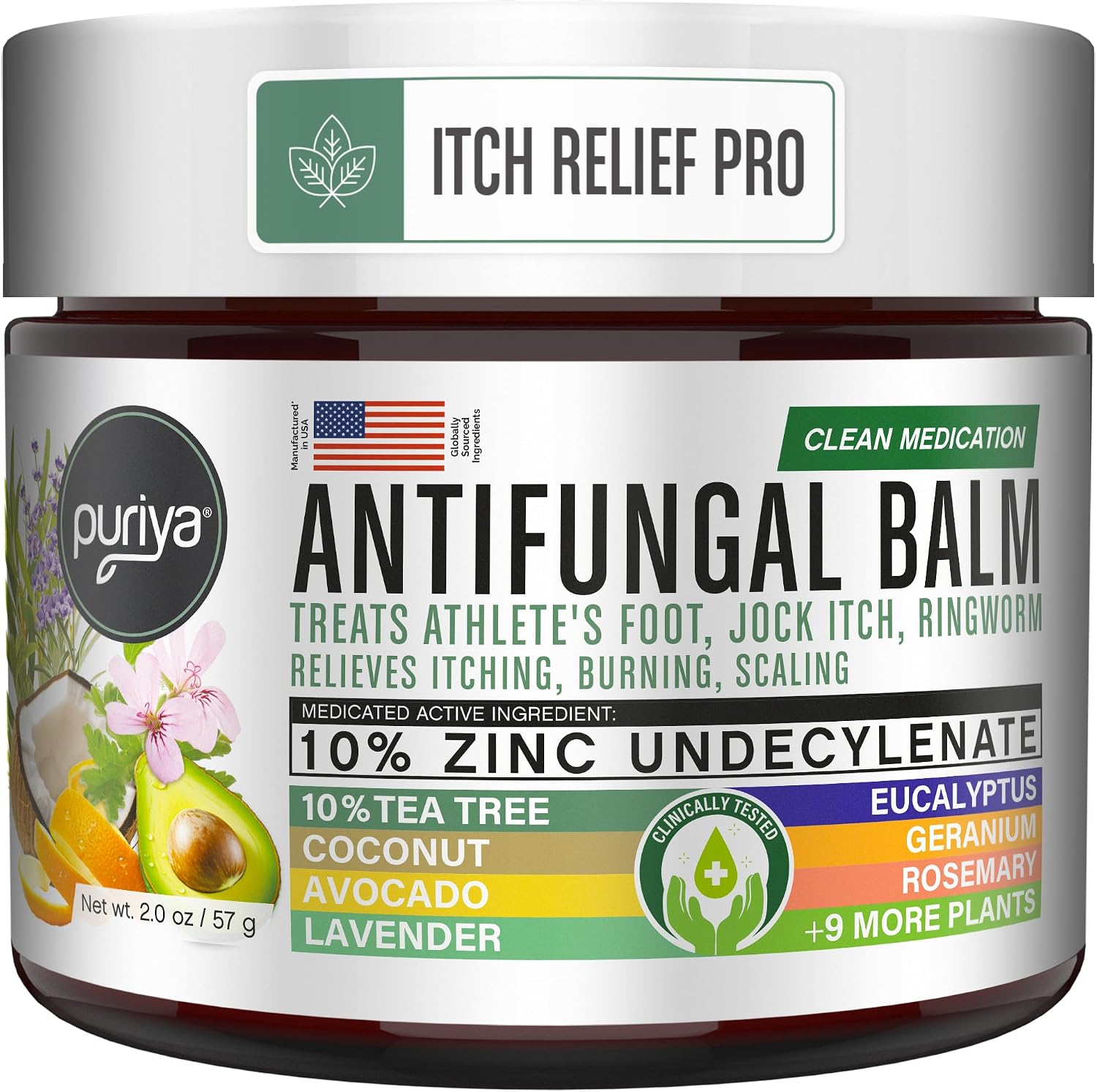 Puriya Antifungal Balm, Athlete's Foot, Jock Itch, Ringworm Treatment, 2 oz