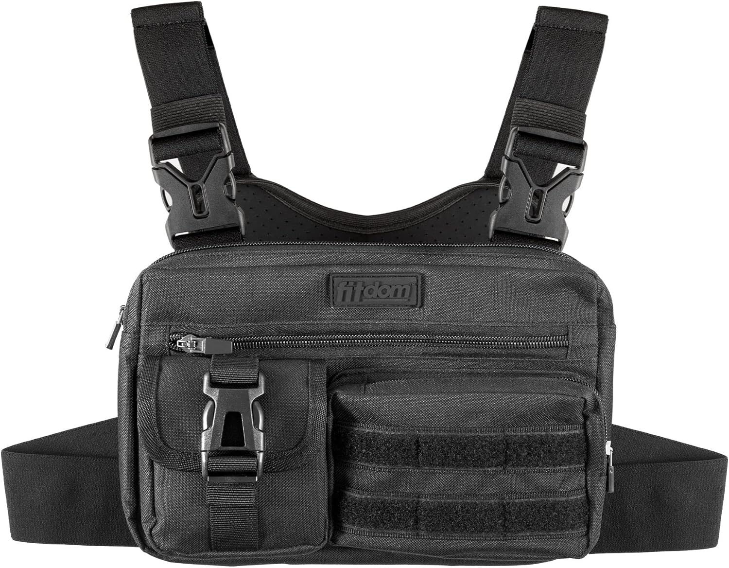 Fitdom Tactical Inspired Sports Utility Chest Pack. Chest Bag For Men With Built-In Phone Holder. This EDC Rig Pouch Vest is Perfect For Workouts, Cycling & Hiking