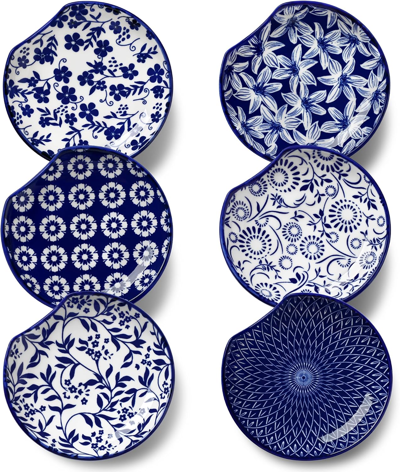 vancasso Selene 6-Pack Ceramic Spoon Rest for Kitchen, 4.8 Inch Blue-and-White Spoon Holder for Stove Top, Counter, Dishwasher Safe Utensil Rest for Spoons, Spatulas & Ladles