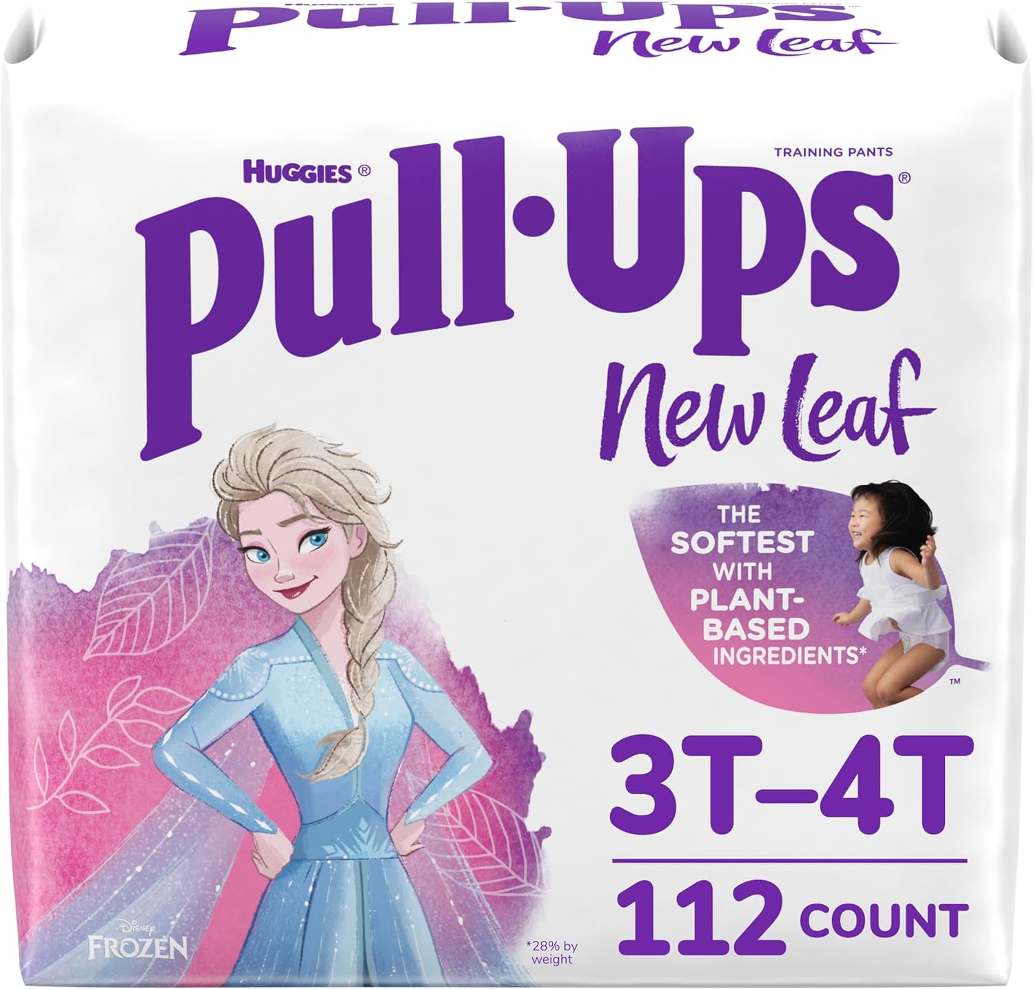 Pull-Ups New Leaf Girls' Disney Frozen Potty Training Pants, 3T-4T (32-40 lbs), 112 Ct (4 packs of 28), Packaging May Vary
