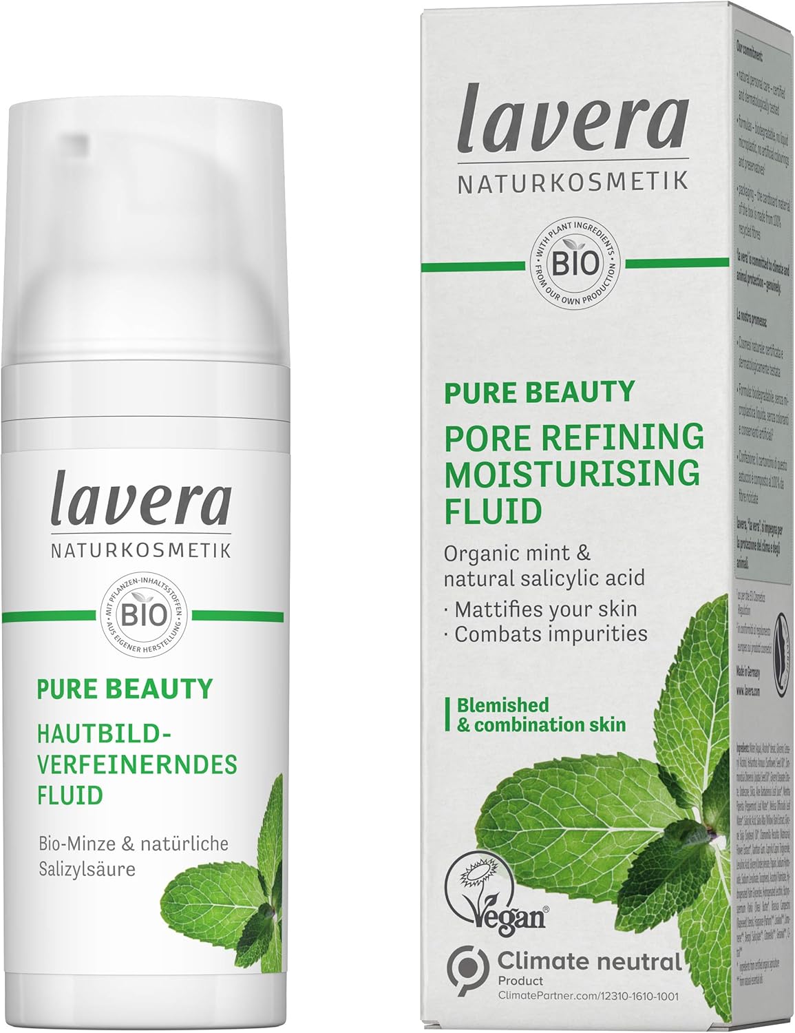 lavera Pure Beauty Pore Refining Moisturising Fluid - Mattifies Your Skin And Combats Impurities - Natural Cosmetics - Vegan - 50Ml