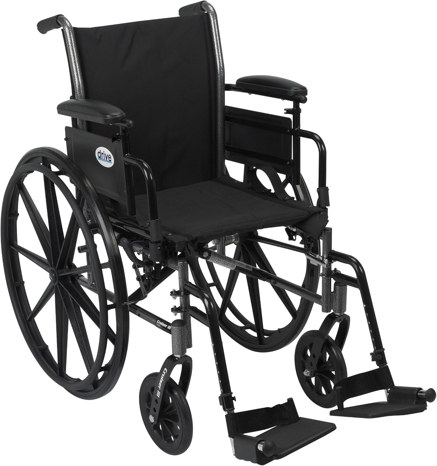 Drive Medical Cruiser III Light Weight Wheelchair with Flip Back Removable Arms, Adjustable Height Desk Arms, Swing Away Footrests, 20''