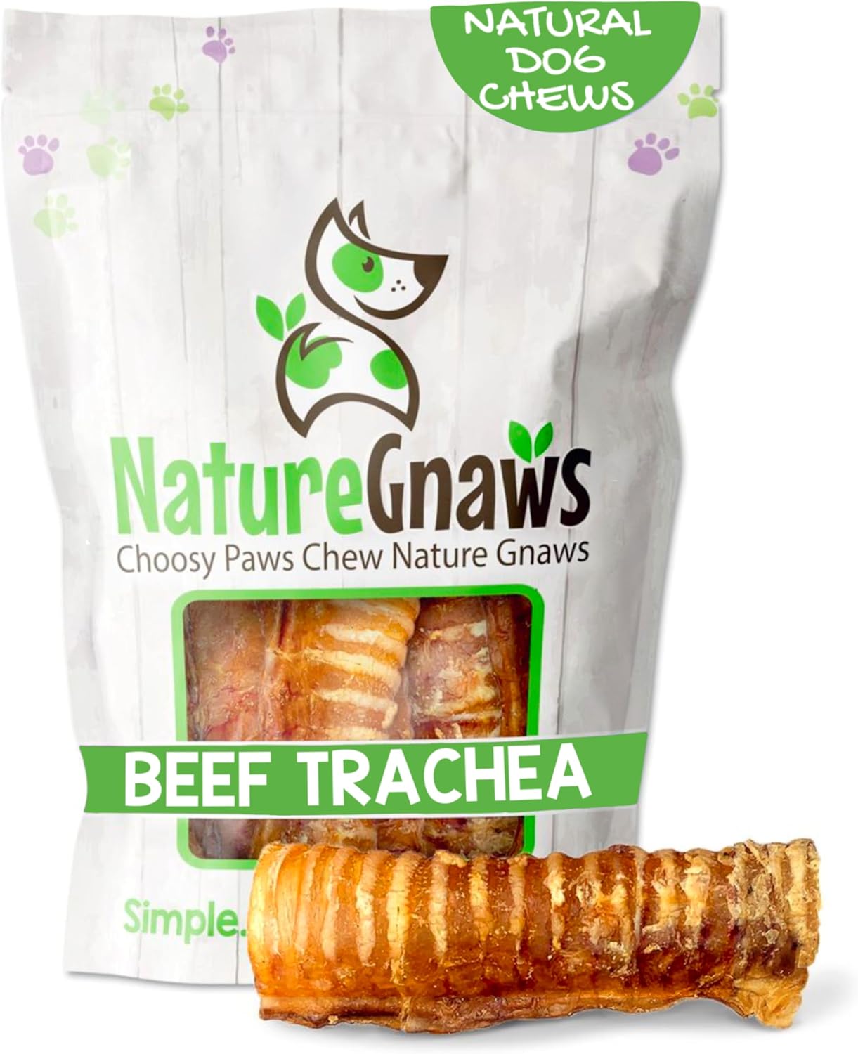 Nature Gnaws Beef Trachea 6 inch (6 Count) - 100% Natural Dog Chew Treats